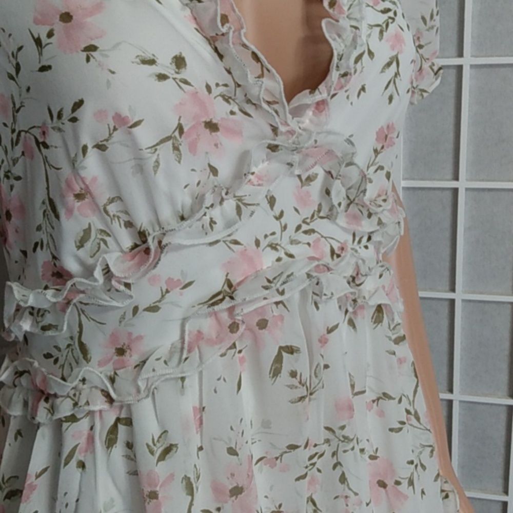 Trixxi Chiffon Dress – White/Pink Floral – Lined – NWOT‎ – Size L - Picture 5 of 15